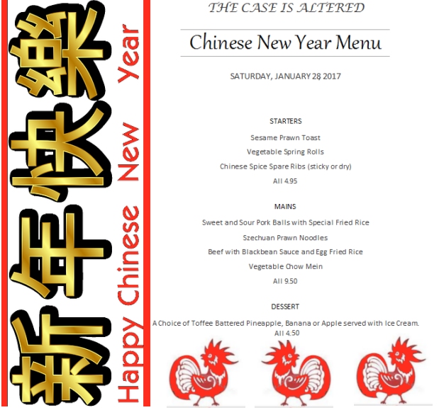 Chinese new year menu