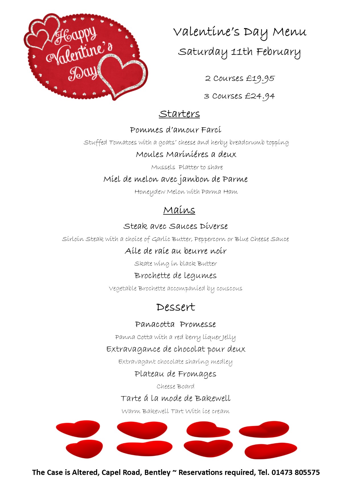 Valentines menu 