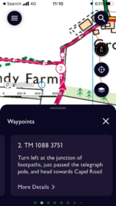 Fig 3 - Approaching waypoint 2 in the OS Maps app