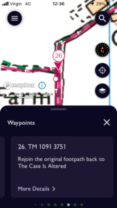 Fig 4 - At waypoint 26 in the OS Maps app