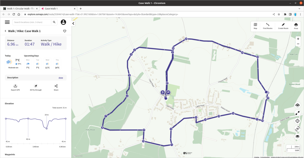 Fig 1 - OS Maps route in a browser