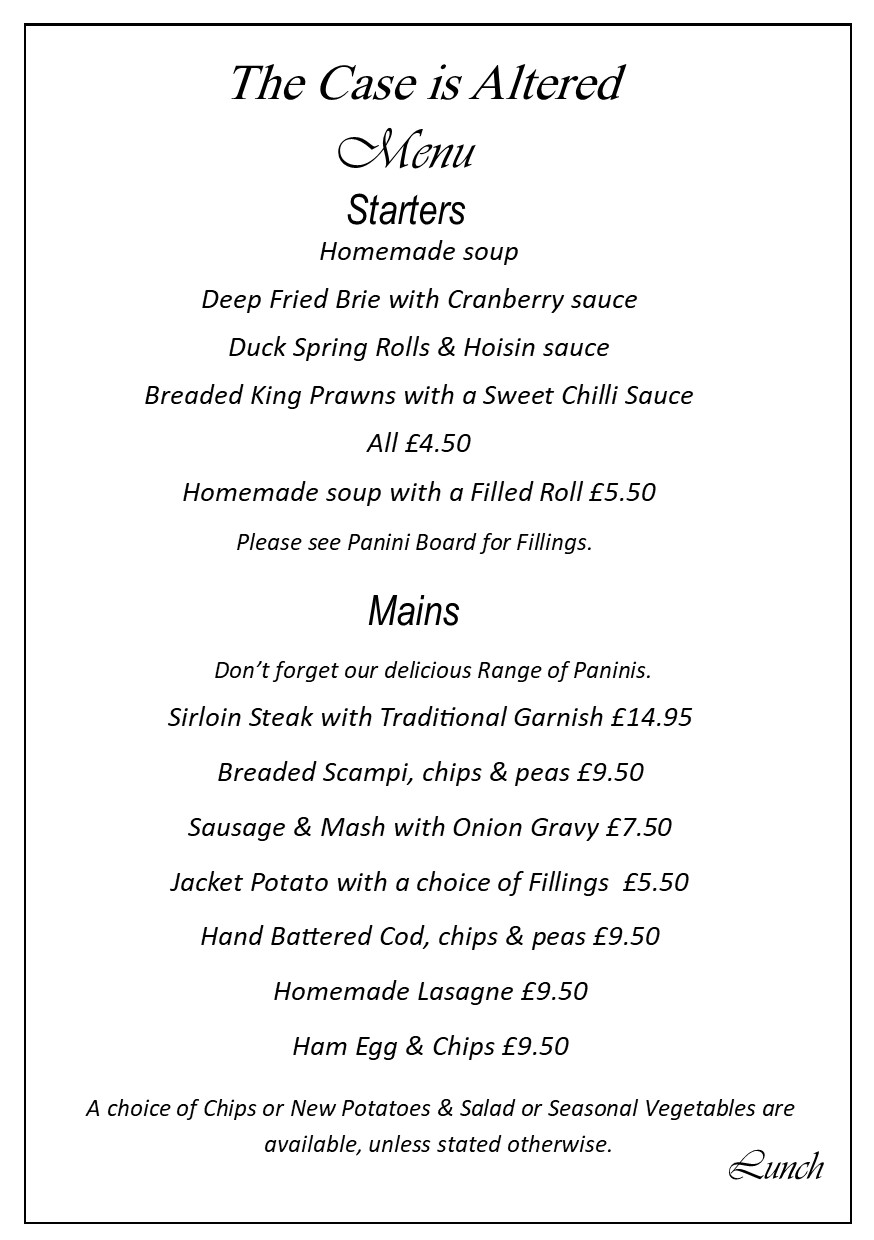 Case Menu Lunch 22.11.17 - The Case Is Altered