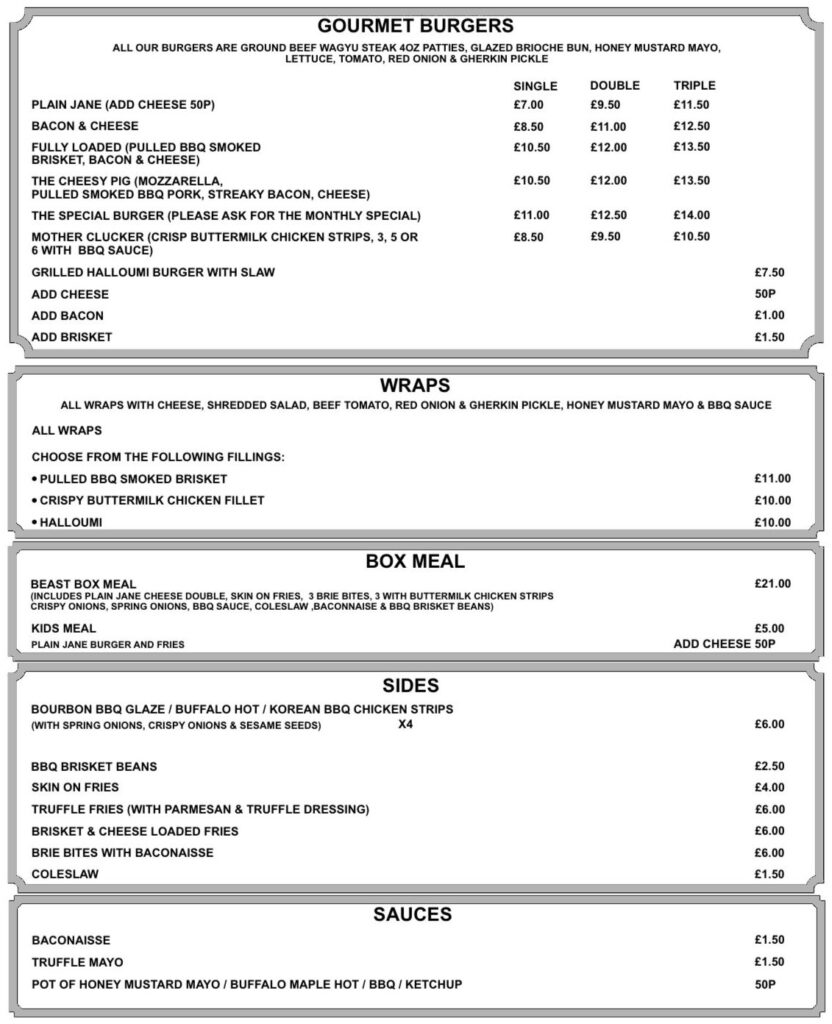 Wagyu Burger Menu June 2026